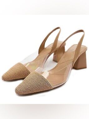 Zara Slingback Pointed-Toe Block Heels